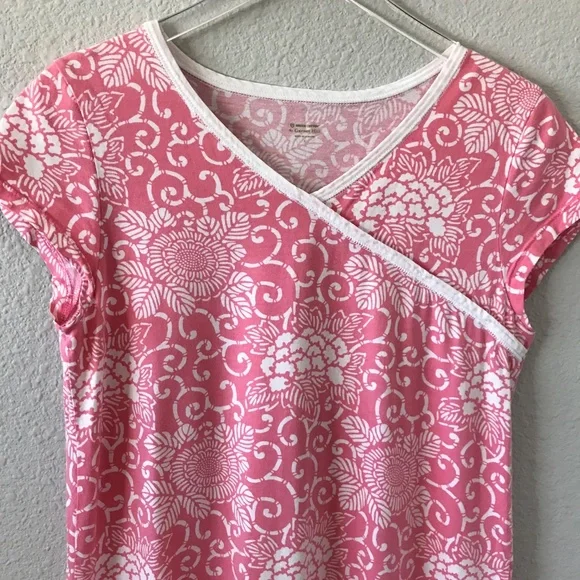 Garnet Hill Long Floral Asian Wrap L Organic Cotton Cap Sleeve Nightgown Pink - Picture 5 of 9